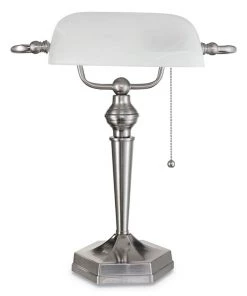 Alera ALELMP538BN Post Neck 10 In. X 13.38 In. X 16 In. Banker's Lamp - Brushed Nickel