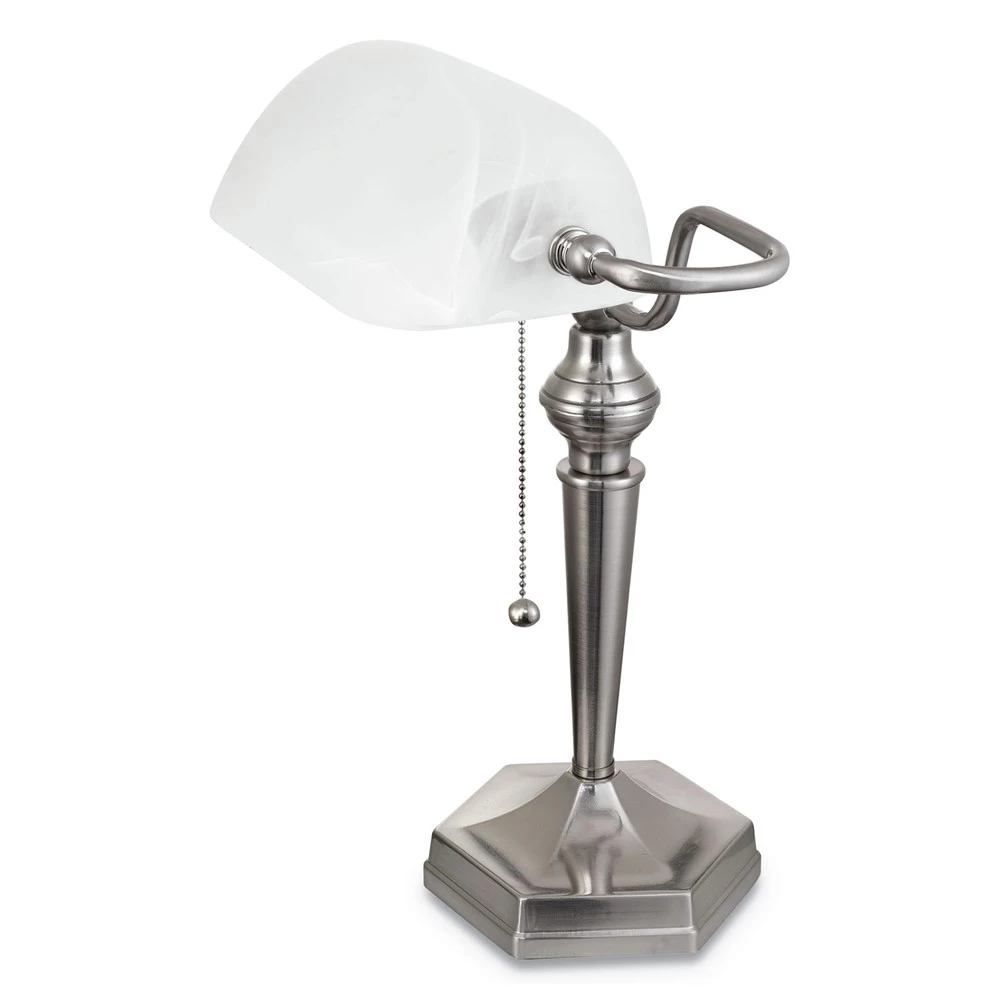 Alera ALELMP538BN Post Neck 10 In. X 13.38 In. X 16 In. Banker's Lamp - Brushed Nickel - Image 2