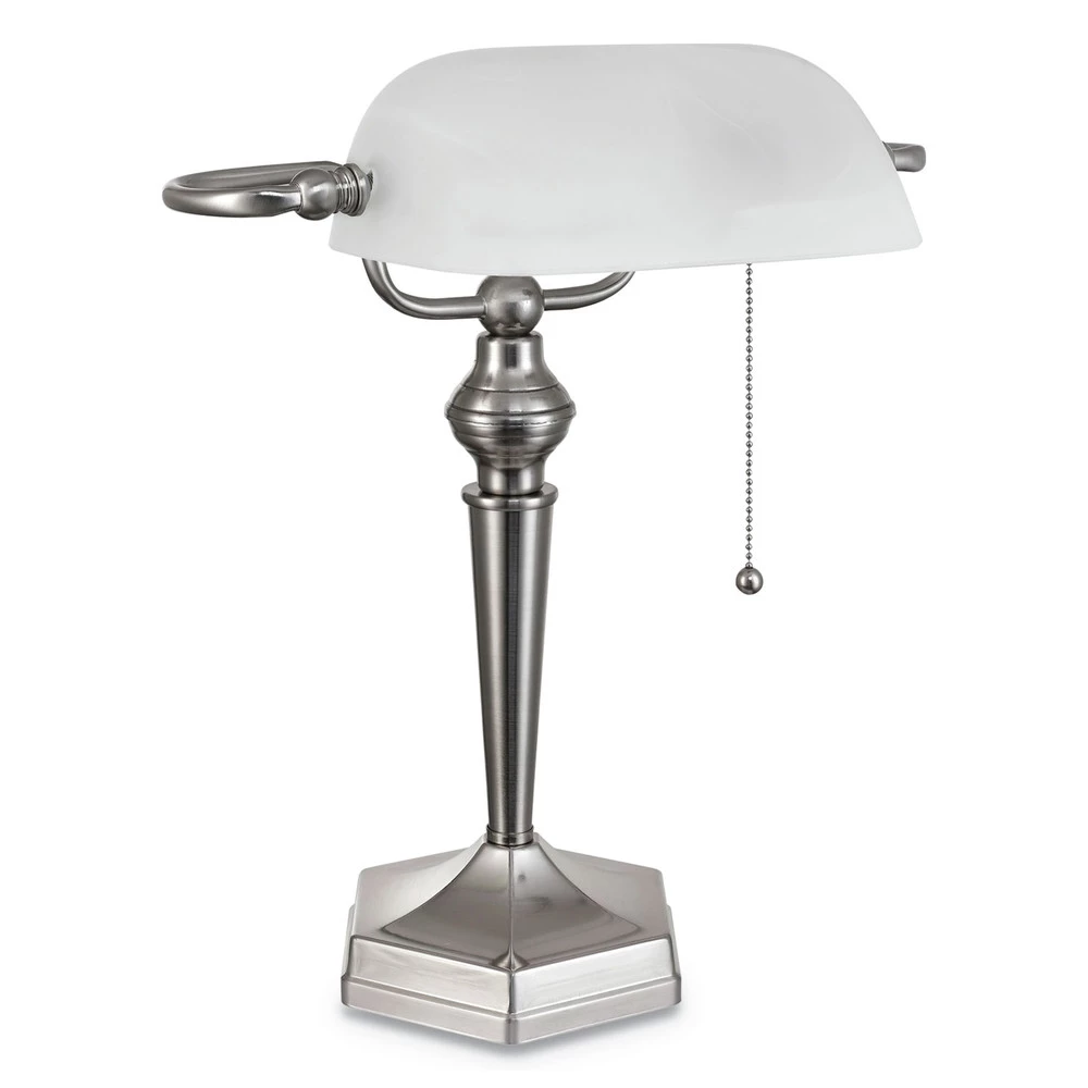 Alera ALELMP538BN Post Neck 10 In. X 13.38 In. X 16 In. Banker's Lamp - Brushed Nickel - Image 3