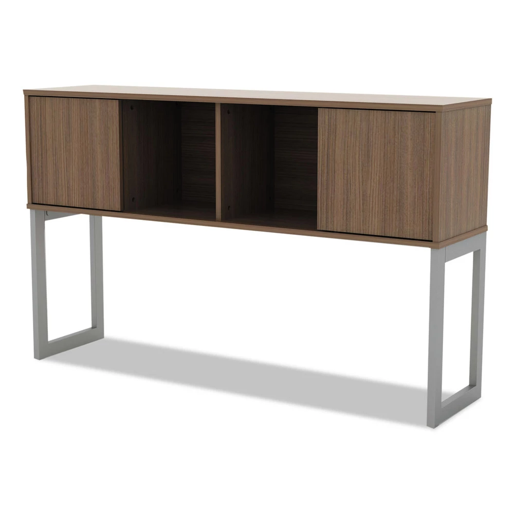 Alera ALELSHH60WA Open Office Desk Series 59 In. X 15 In. X 36.38 In. Hutch - Modern Walnut - Image 2