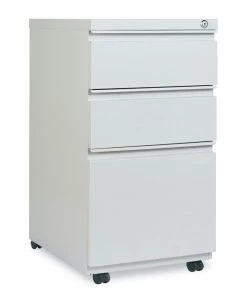 Alera ALEPBBBFLG Three-Drawer With Full-Length Pull 14-7/8 In. X 8 In. X 19-1/8 In. Pedestal File Cabinet - Light Gray
