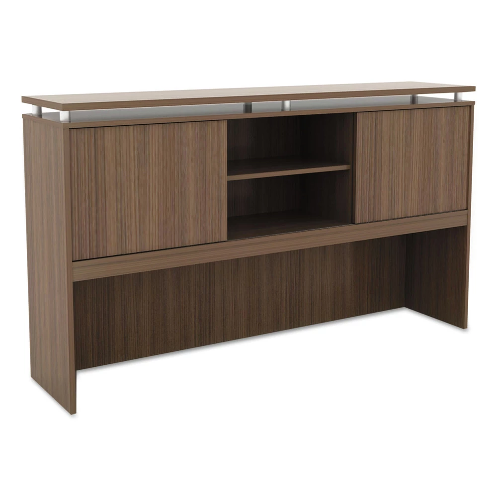 Alera ALESE266615WA 66 In. X 15 In. X 42.5 In. Sedina Series Hutch With Sliding Doors - Modern Walnut