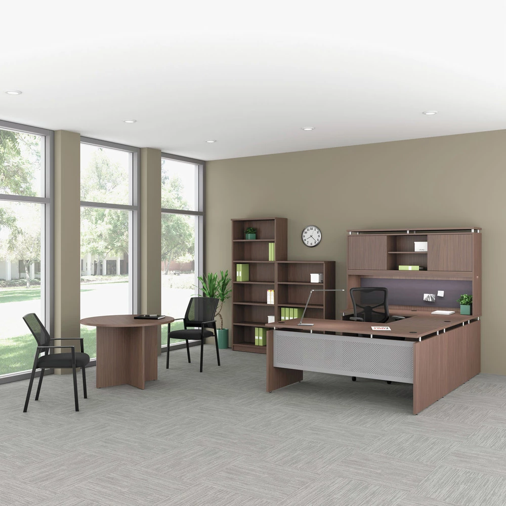 Alera ALESE266615WA 66 In. X 15 In. X 42.5 In. Sedina Series Hutch With Sliding Doors - Modern Walnut - Image 2