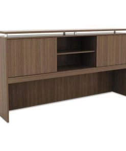Alera ALESE267215WA 72 In. X 15 In. X 42.5 In. Sedina Series Hutch With Sliding Doors - Modern Walnut