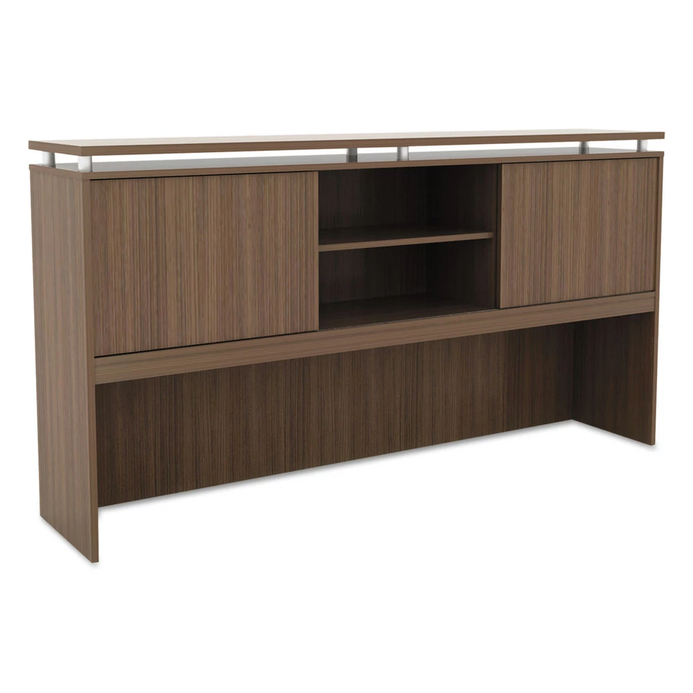Alera ALESE267215WA 72 In. X 15 In. X 42.5 In. Sedina Series Hutch With Sliding Doors - Modern Walnut