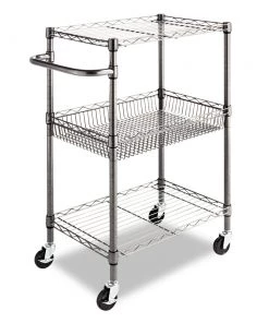 Alera ALESW342416BA Three-Tier Wire Rolling Cart, 28w X 16d X 39h, Black Anthracite