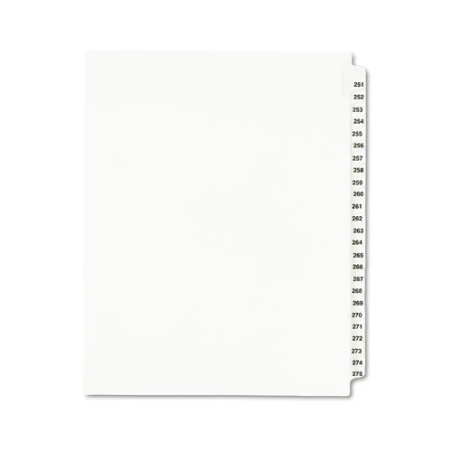 Avery 01340 11 In. X 8.5 In. 25 Tab Numbers 251 - 275 Legal Exhibit Side Tab Index Divider Set - White (1-Set)