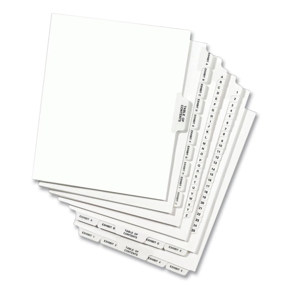 Avery 01340 11 In. X 8.5 In. 25 Tab Numbers 251 - 275 Legal Exhibit Side Tab Index Divider Set - White (1-Set) - Image 3