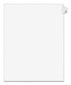 Avery 01401 11 In. X 8.5 In. Legal Exhibit Letter A Side Tab Index Dividers - White (25-Piece/Pack)