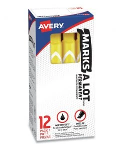 Avery 08882 Marks-A-Lot Chisel Tip Desk Style Permanent Marker Set - Extra Large, Yellow (12-Piece)