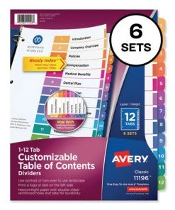Avery 11196 12-Tab Customizable Ready Index Dividers - Letter Size, Multicolor (6 Sets)