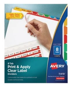 Avery 11419 Index Maker 8-Color Tab Letter-Size Print And Apply Label Dividers - Clear (5-Set/Pack)