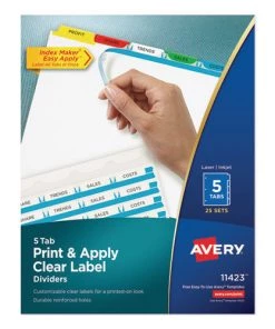 Avery 11423 5 Color Tabs Print And Apply Index Maker Letter Label Dividers - Clear (25 Sets/Box)