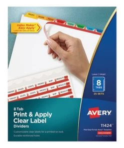 Avery 11424 8 Color Tabs Print And Apply Index Maker Label Dividers - Clear (25 Sets/Box)