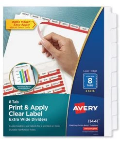Avery 11441 8 Tabs Letter Print And Apply Index Maker Label Dividers - White (5 Sets/Pack)