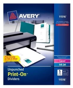 Avery 11516 Print-On 8.5 In. X 11 In. Unpunched Dividers - White (5-Piece/Sheet, 25 Sheets/Pack)