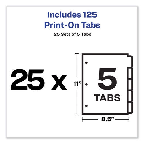 Avery 11517 Print-On 5-Tab 3-Hole Punched Dividers - White (5-Piece/Sheet, 25 Sheets/Pack) - Image 6
