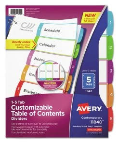 Avery 11840 1 - 5 Tab Customizable TOC Ready Index Divider Set - Multicolor (1 Set)