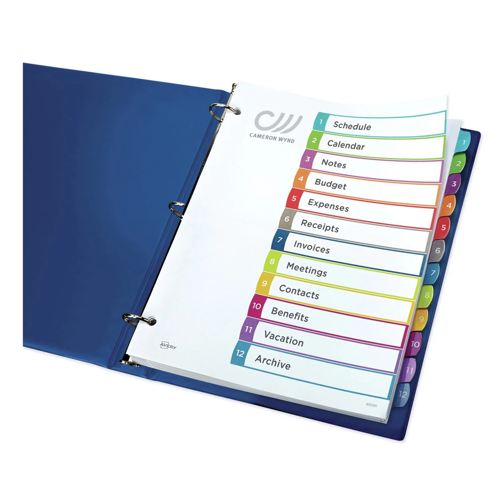 Avery 11843 1 - 12 Tab Customizable TOC Ready Index Divider Set - Multicolor (1 Set) - Image 2