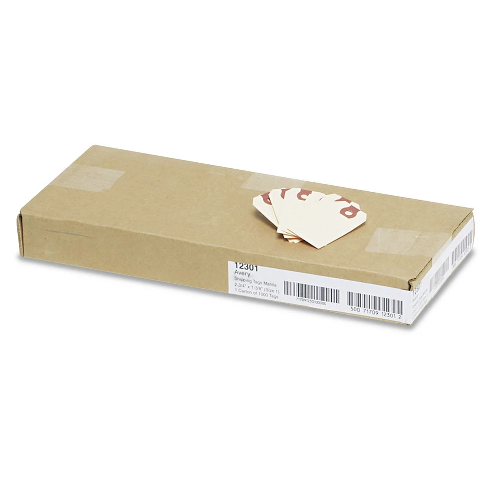 Avery 12301 11.5 Pt. Stock 2.75 In. X 1.38 In. Unstrung Shipping Tags - Manila (1000-Piece/Box)