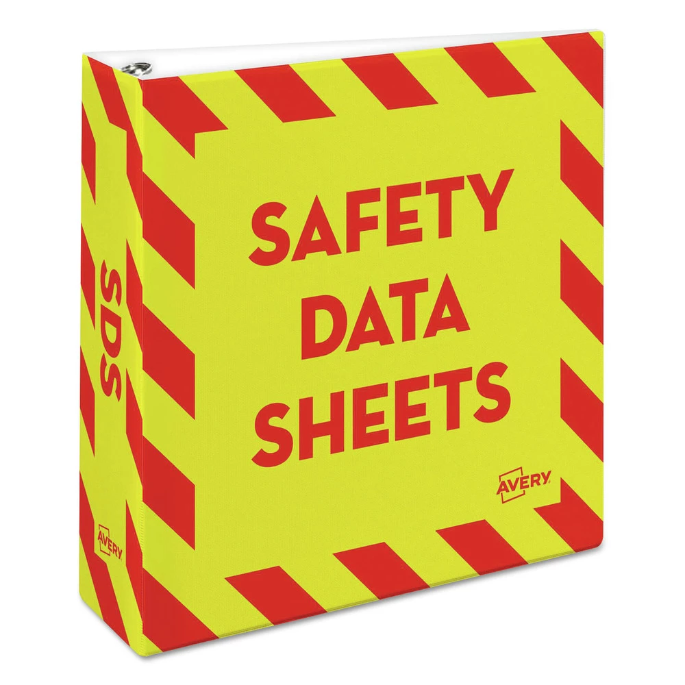 Avery 18952 Heavy-Duty 11 In. X 8.5 In. 3 Ring 3 In. Capacity Preprinted Safety Data Sheet Binder - Yellow/Red