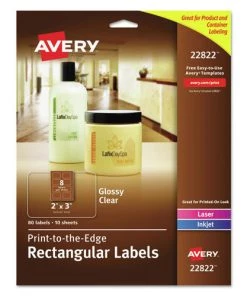 Avery 22822 2 In. X 3 In. Print-to-the-Edge Labels With Sure Feed And Easy Peel - Glossy Clear (80-Piece/Pack)
