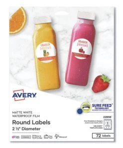 Avery 22856 2-1/2 In. Dia. Durable ID Labels With Sure Feed - White (72-Piece/Pack)