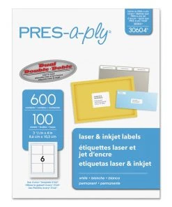 PRES-a-ply 30604 3.33 In. X 4 In. Laser Printer Labels - White (6-Piece/Sheet, 100 Sheets/Box)