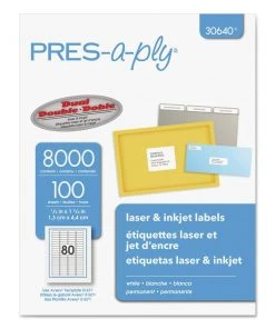 PRES-a-ply 30640 0.5 In. X 1.75 In. Inkjet/Laser Printer Labels - White (80-Piece/Sheet 100-Sheets/Pack)