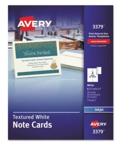 Avery 03379 Inkjet 4-1/4 In. X 5-1/2 In. Textured Note Cards With Envelopes - Uncoated White (50-Piece/Box)