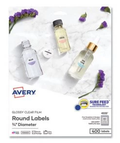 Avery 04222 400-Piece/Pack Printable Self-Adhesive 3/4 In. Permanent ID Labels With Sure Feed - Clear