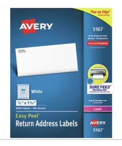 Avery 05167 0.5 In. X 1.75 In. Easy Peel Address Labels With Sure Feed Technology - White (100 Sheets/Box, 80/Sheet)
