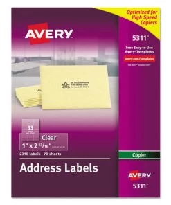 Avery 05311 1 In. X 2.81 In. Copier Mailing Labels - Clear (33-Piece/Sheet 70 Sheets/Pack)