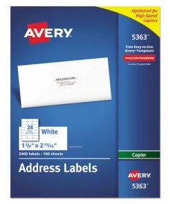 Avery 05363 1-3/8 In. X 2-13/16 In. Address Labels For Copiers - White (24-Piece/Sheet, 100 Sheets/Box)