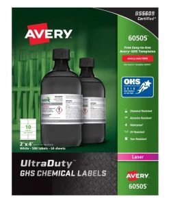 Avery 60505 2 In. X 4 In. UltraDuty GHS Chemical Waterproof And UV Resistant Labels - White (50 Sheets/Box, 10/Sheet)