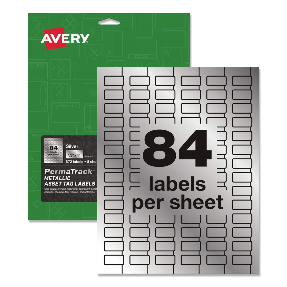 Avery 60519 PermaTrack 0.5 In. X 1 In. Laser Printers Metallic Asset Tag Labels - Silver (84/Sheet 8 Sheet/Pack)