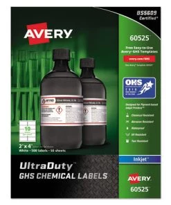 Avery 60525 UltraDuty GHS Chemical 2 In. X 4 In. Waterproof And UV Resistant Labels - White (50-Sheet/Pack 10-Pc./Sheet)