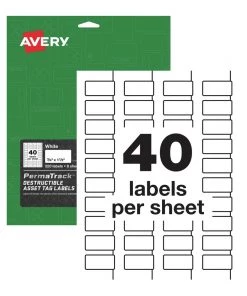 Avery 60529 PermaTrack 0.75 In. X 1.5 In. Laser Printers Destructible Asset Tag Labels - White (40/Sheet 8 Sheets/Pack)