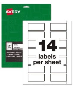 Avery 60536 PermaTrack Tamper Evident Asset Tag Labels - White (14 Labels/Sheet, 8 Sheets/Pack)