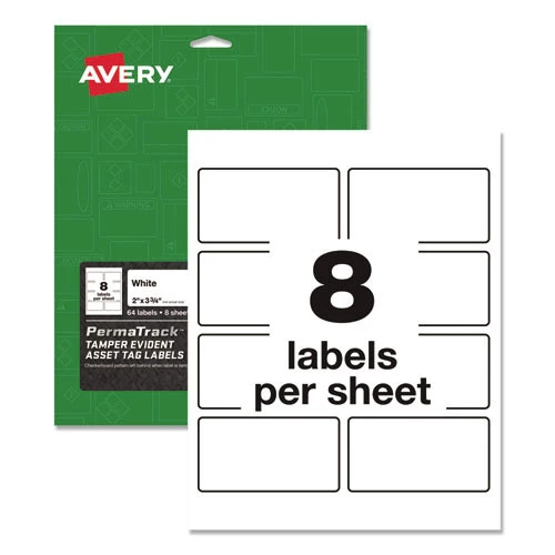 Avery 60538 PermaTrack 2 In. X 3.75 In. Tamper-Evident Asset Tag Labels - White (8-Piece/Sheet 8-Sheet/Pack)