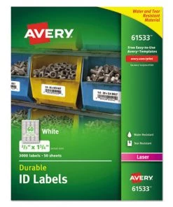 Avery 61533 Durable 0.66 In. X 1.75 In. Permanent ID Labels With TrueBlock Technology - White (50 Sheets/Pack, 60/Sheet)