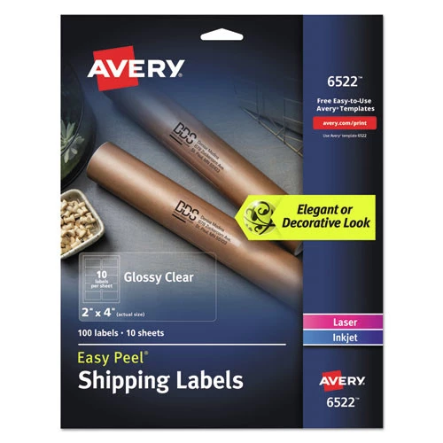 Avery 06522 Easy Peel 2 In. X 4 In. Mailing Labels With Sure Feed Technology - Clear (10 Sheets/Pack, 10/Sheet)