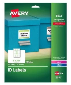 Avery 06572 2 In. X 2.63 In. Permanent ID Labels With Sure Feed Technology For Inkjet/Laser Printers - White (15 Sheets/Pack, 15/Sheet)