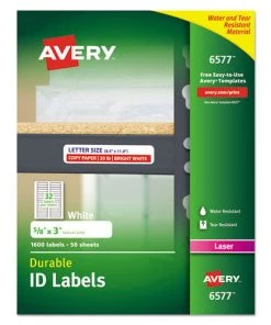 Avery 06577 Durable Laser Printer 0.63 In. X 3 In. Permanent ID Labels With TrueBlock Technology - White (32-Piece/Sheet 50-Sheet/Pack)