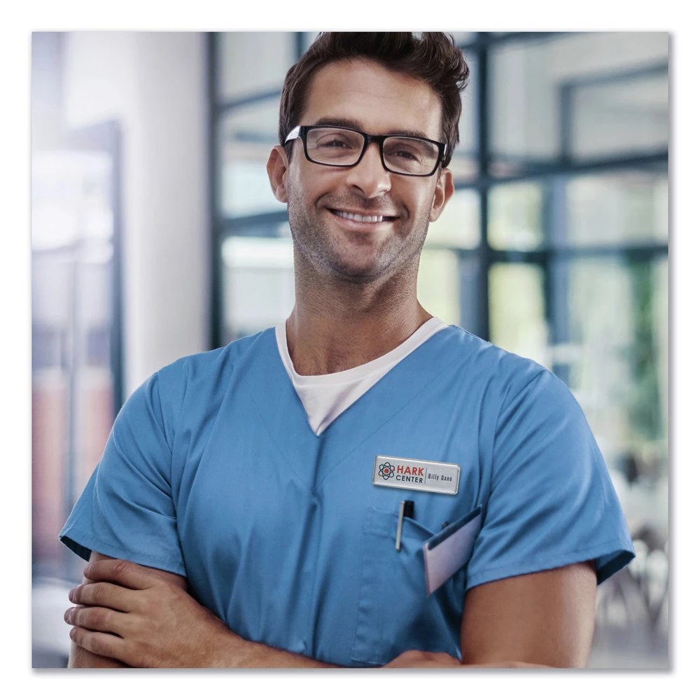 Avery 71200 The Mighty Badge 1 In. X 3 In. Laser Printable Inserts Reusable Professional Name Badge System - Silver (4/Pack) - Image 2