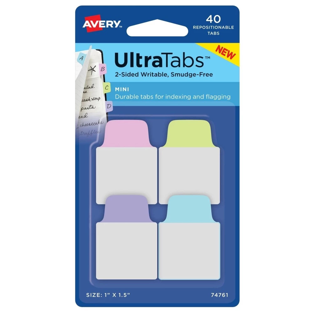 Avery 74761 1 In. Wide 1/5 Cut Ultra Tabs Repositionable Mini Tabs - Assorted Pastels (40/Pack)