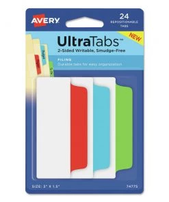 Avery 74775 Ultra Tabs 1/5-Cut 3 In. Repositionable Wide Tabs - Assorted Primary Colors (24/Pack)