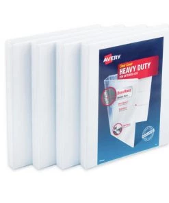 Avery 79709 11 In. X 8.5 In. Heavy-Duty Non Stick View Binder With DuraHinge And 3 Slant Rings - White (4-Piece/Pack)