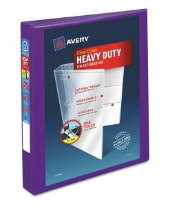 Avery 79771 Heavy-Duty 1 In. Capacity 11 In. X 8.5 In. 3 Ring View Binder With DuraHinge And One Touch EZD Rings - Purple