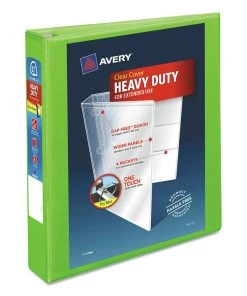 Avery 79773 Heavy-Duty 1.5 In. Capacity 11 In. X 8.5 In. 3 Ring View Binder With DuraHinge And One Touch EZD Rings - Chartreuse